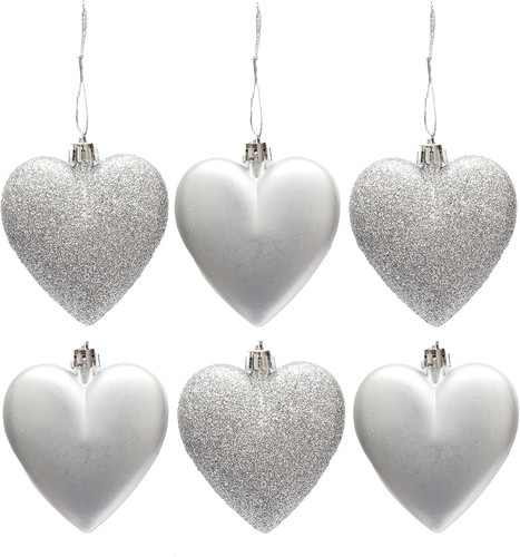 6pc heart baubles christmas - heart,