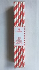 25 x Swantex paper drinking straws (red & white striped) in box ECO-FRIENDLY