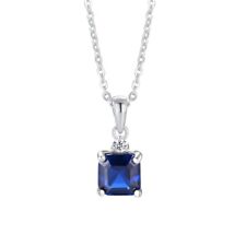 Ladies Solid Sterling 925 Silver Blue & White Sapphire Pendant Necklace