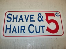 SHAVE & HAIR CUT Sign Razor vintage style retro Barber Pole chair