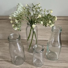 4 Mini Milk Bottle Bud Vases Mixed Sizes