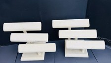 2 x Multi-Tiered T-Bar Jewellery Display Stand-Cream Velvet (Approx 10.5" Tall)