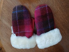 HARRIS TWEED Snow New Sheepskin Ladies Tweed Gloves Mittens Pink HUES Small 