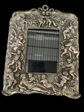 Rare Antique Ornate Cherub  Sterling Photo 8x10 Frame Gift in Cobalt Blue Velvet
