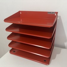 Vintage red/orange Bisley 5 shelf desk tidy wall hanging organiser