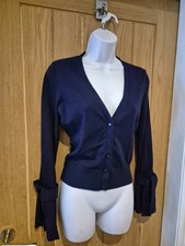 Karen Millen Dark Blue Lomg Sleeve Vneck Cardigan Sweater - Small