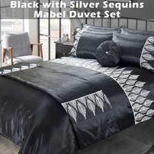 Black with Silver Sequins Mabel Duvet Set Pillow Cases Bedding Home Furnishing