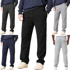 Mens Fleece Jogging Bottoms ZIP Pockets Pants Plain Open Hem Joggers Trouser