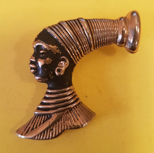 Beautiful Vintage Gold Tone Metal South African Female Face Pin Brooch