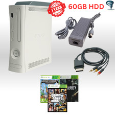 Xbox 360 Microsoft Arcade 60GB White AV & Power Cable Refurbished Kit + 3 Games