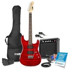 Wireless Electric Guitar Package with Amplifier & Accessories Quilt Top Dark Red