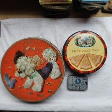 Empty tins - Biscuits? Crawfords Petticoat tail shortbread 'K' brand drawing pin