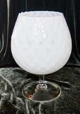 Vintage empoli glass extra large balloon goblet in white glass with a clear stem