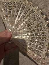 Beautiful antique lace leaf, 19th century, mother of pearl folding hand fan