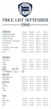 LANCIA THEMA (INCL 8.32) DELTA (INCL HF INTEGRALE) Y10 ORIG. 1990 UK PRICE LIST