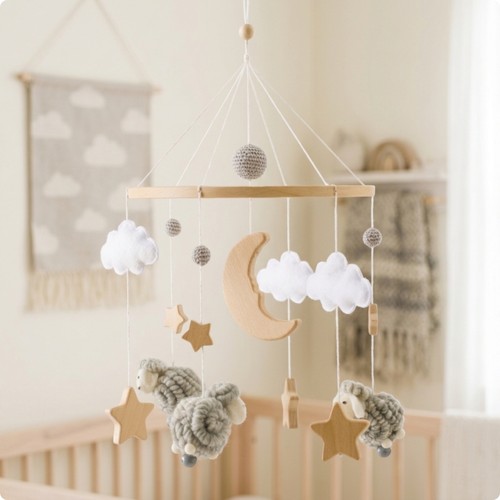Nursery mobile with - mobile, wooden
