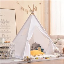 Teepee Tent for Kids, Children Play Tent for Girl and Boy 4 Poles White Canvas 