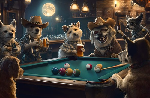 Dogs playing pool game - game, canvas