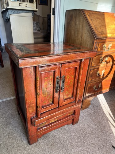 Red antique oriental cabinet - red,