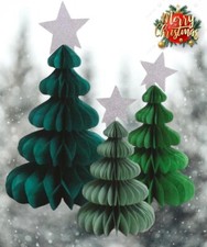 3 Christmas Trees With Star Party Honeycomb Paper Tablescape Table Decoration