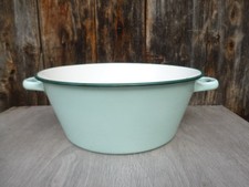 FRENCH EXTRA LARGE SIZE VINTAGE  COUNTRY SHABBY CHIC ENAMEL WASH BOWL 2 HANDLES