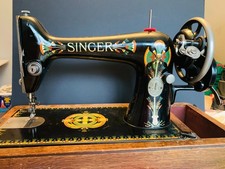 Vintage Singer sewing machine Lotus decal 66K, tool box cover missing 