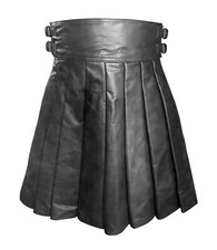 Mens Black & Brown Leather Gladiator Kilt Cowhide Heavy Duty Scottish Larp