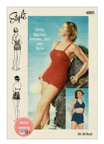 1950s ruched bathing suit and - bathing,