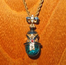 Swarovsky Crystal Green EGG & BOW pendant Genuine Russian Necklace Golden ENAMEL