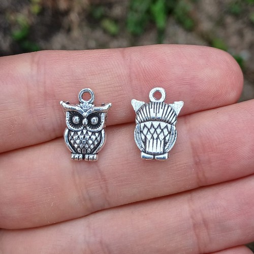 Tibetan silver owl charms - tibetan,