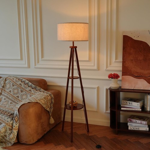 Tripod floor lamp with - lamp, shelf