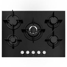 Cookology GGH705BK 70cm Gas-on-Glass Hob in Black with Cast Iron Pan Supports
