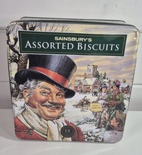 Vintage Sainsbury's Assorted Biscuit Tin Metal 1993 Christmas Winter Victorian 