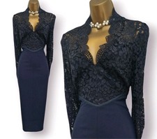 Karen Millen BNWT UK 10 Navy Italian Lace Wiggle Midi Special Occasion Dress