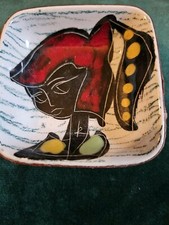 Marcello Fantoni mid century Italian art ceramic leather trinket dish