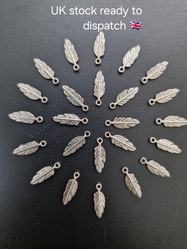 Tibetan silver feather charms - silver,