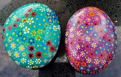 Hand painted pebble rock stone - painted,