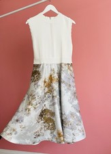 Ted Baker Sleeveless Floral Jacquard Midi Dress Ivory Metallic Silver Fit Flare