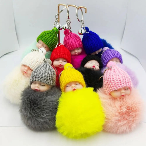 Sleeping baby pompom keychain - sleeping,