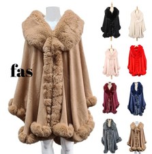 Women Ladies Faux Fur Poncho