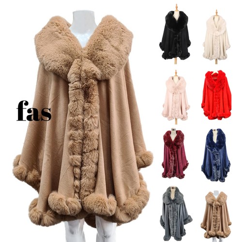 Women ladies faux fur - faux, poncho