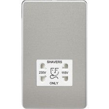 Knightsbridge Screwless Dual Voltage Shaver Socket in Brushed Chrome with White