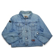 NAF NAF Denim Jacket Womens Medium Blue Joe Bar Team Biker Embroidered Vintage