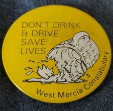 Vintage c1980s Campaign Pin Badge DON'T DRINK & DRIVE Pinback WEST MERCIA POLICE