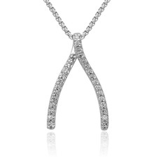 14K Solid White Gold Diamond Wishbone Floating Chain Slide Necklace