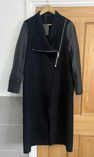 LADIES NEW BLACK ALLSAINTS MARGOH LEATHER SLEEVE WOOL COAT, UK 10