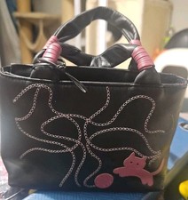 Ciccia Leather Small Grab Bag. Black. With Dust Bag Gift For Cat Lover