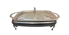 Vintage English Silver Plate Footed & Lidded Metal Chaffing Dish