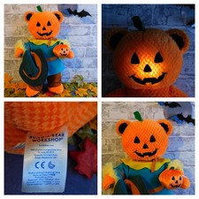 Build a Bear Halloween Pumpkin Glow Light Plush & Clothes Scarecrow Costume, Acc