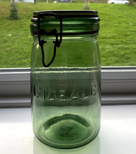 Vintage L'Ideale french green glass storage/preservation jar - 1 Litre